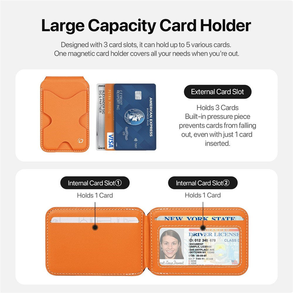 DUX DUCIS Magnetic Card Holder for 5 Cards with Stand Function - MagSafe Compatible - Orange