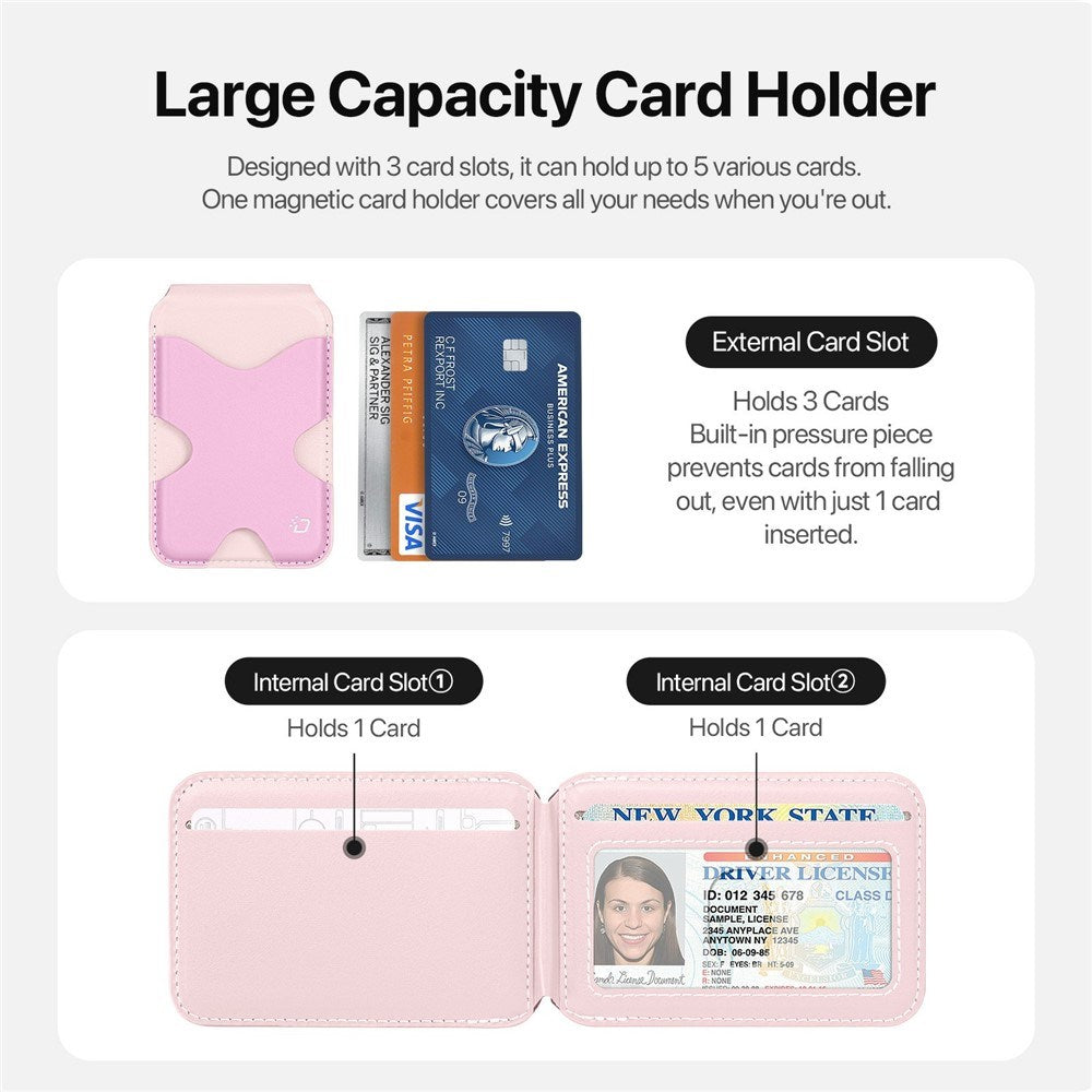 DUX DUCIS Magnetic Card Holder for 5 Cards with Stand Function - MagSafe Compatible - Pink