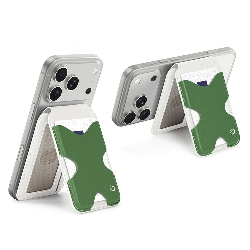 DUX DUCIS Magnetic Card Holder for 5 Cards with Stand Function - MagSafe Compatible - White / Green