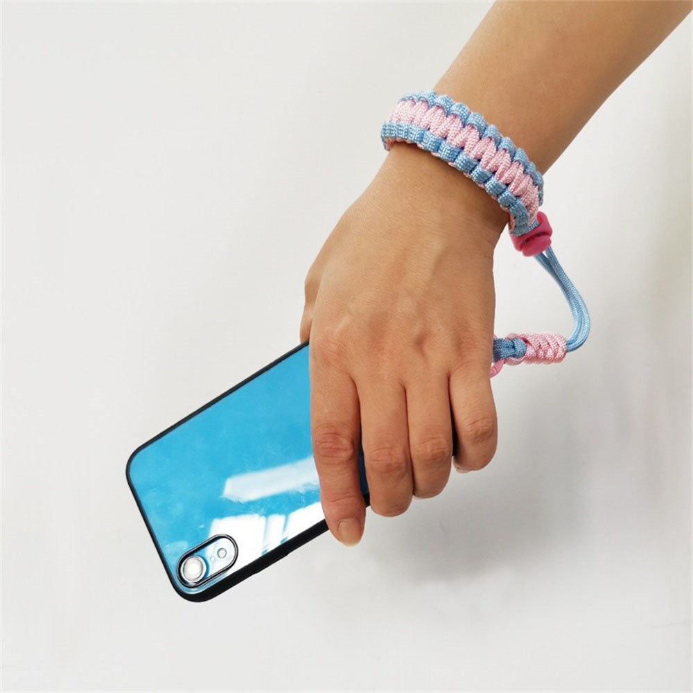 Adjustable Wrist Strap for Mobile - Braided Polyester - Orange / Light Blue