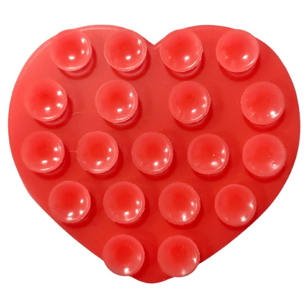 Heart-Shaped Silicone Suction Cup Phone Holder - Red