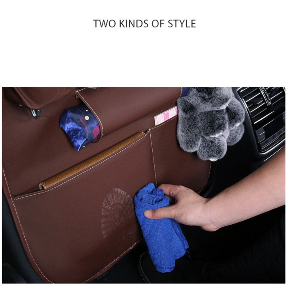 Leather Back Seat Organizer w. Storage for Umbrella, Drink Bottles & Tablet - Black