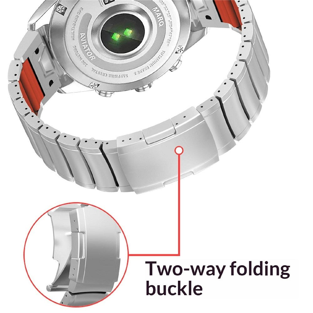Universal Garmin 26mm QuickFit EIDERWOOD Titanium Strap w. Colored Silicone - Silver / Orange