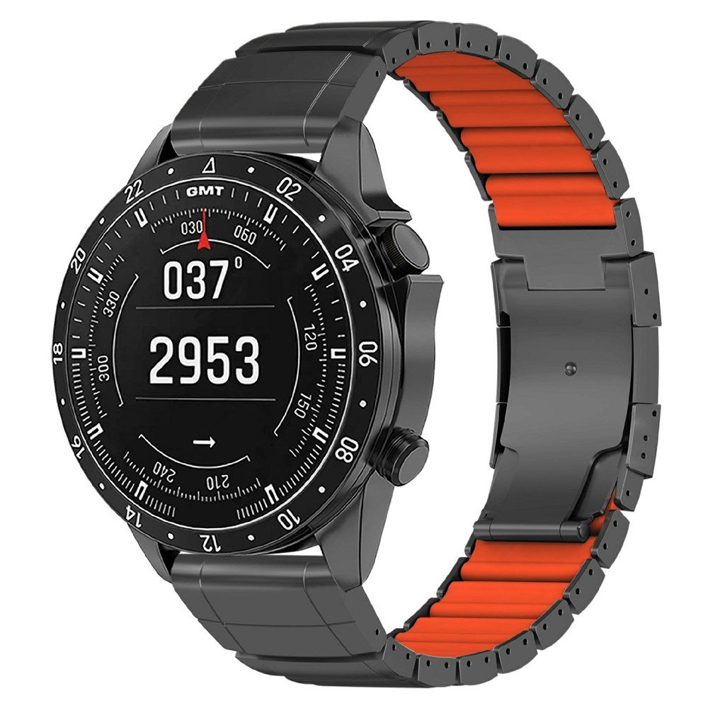 Universal Garmin 26mm QuickFit EIDERWOOD Titanium Strap w. Colored Silicone - Black / Orange