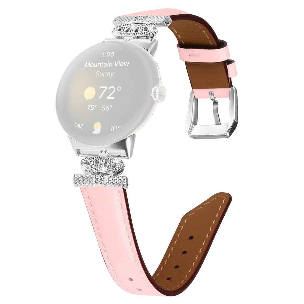 Google Pixel Watch 1 / 2 / 3 (41mm) Leather Strap w. Silver Rhinestone Buckle - Pink