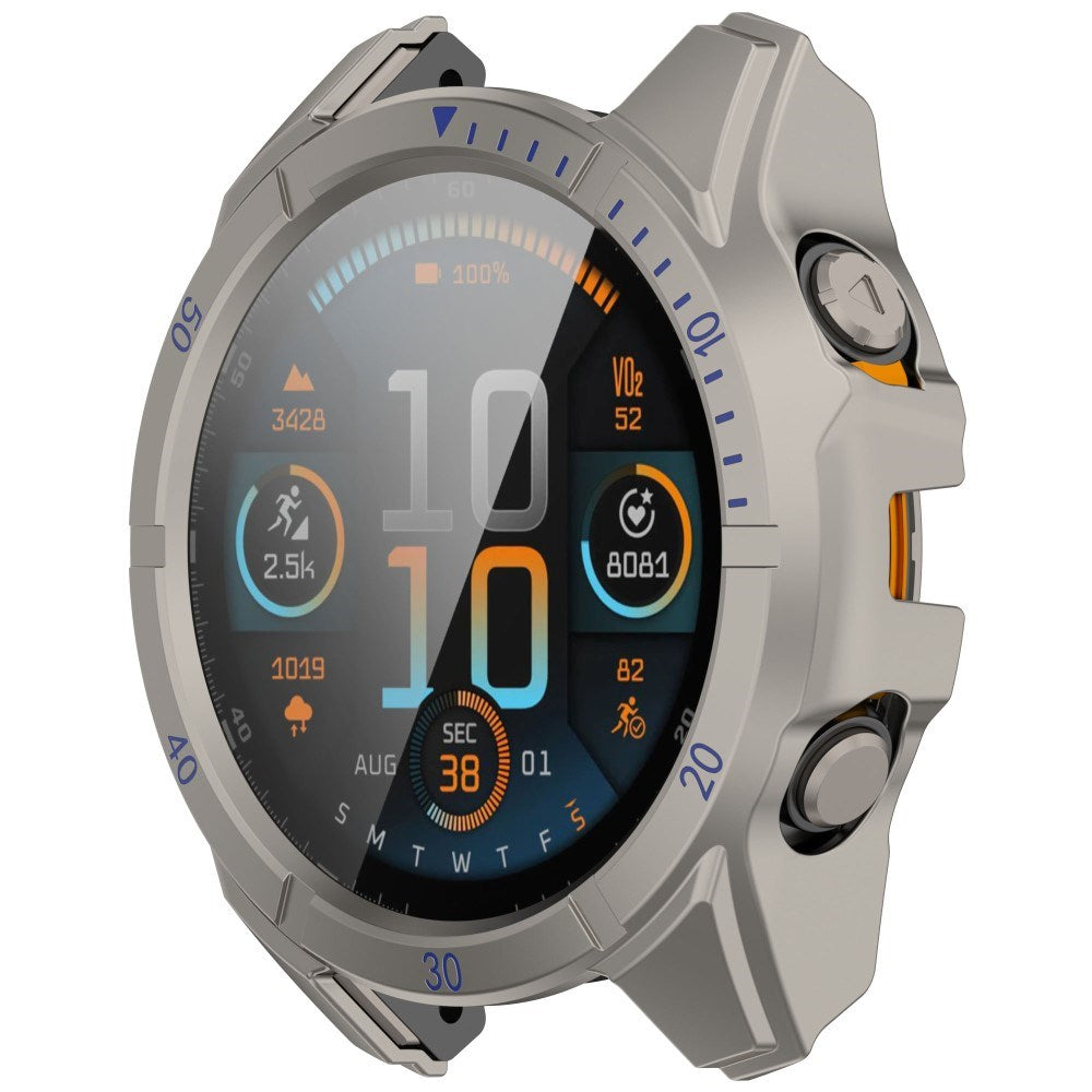 Garmin Tactix 8 AMOLED (51mm) Hard Plastic Case with Screen Protector Glass - Titanium / Blue