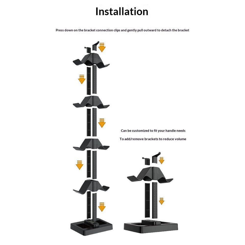 Universal Holder for 8 x Game Consoles with 3 x USB-A - Black