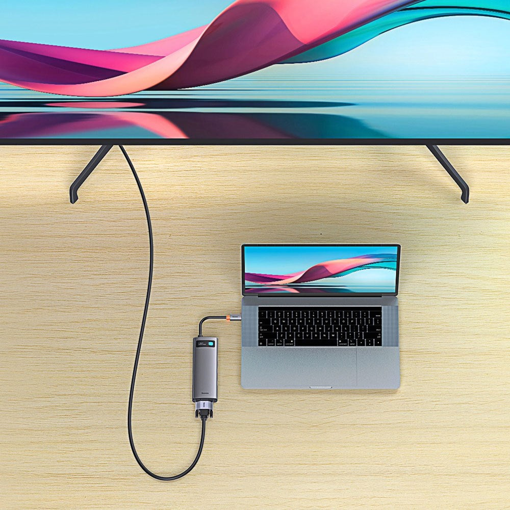 Baseus 7-in-1 USB-C Multiport Hub - 3 x USB-A 1 x USB-C 1 x HDMI 1 x VGA 1 x RJ45 - Grey