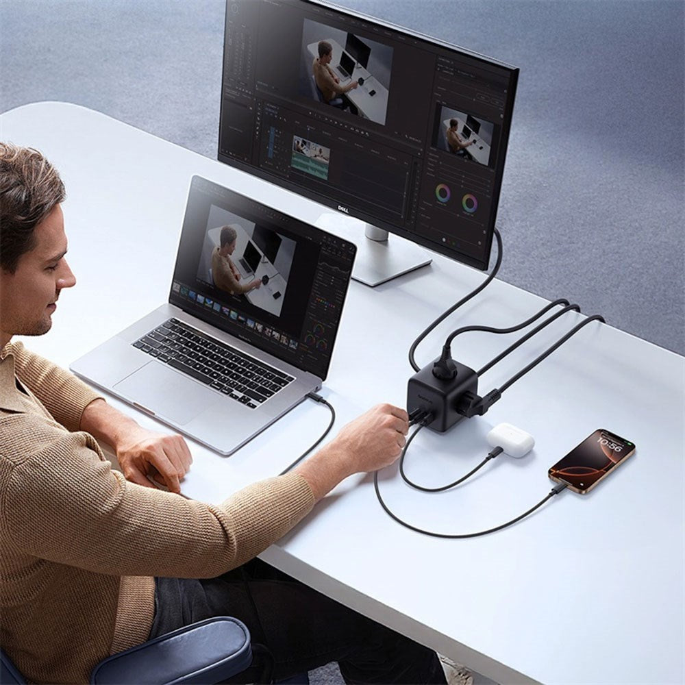 Baseus 67W Power strip with 3 x Schuko - 2 USB-C - 1 x USB-A - 1.5m - Grey