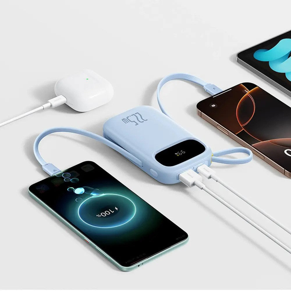 Baseus EnerFill 20,000mAh Powerbank 22.5W with Built-in USB-C & Lightning Cable - Blue