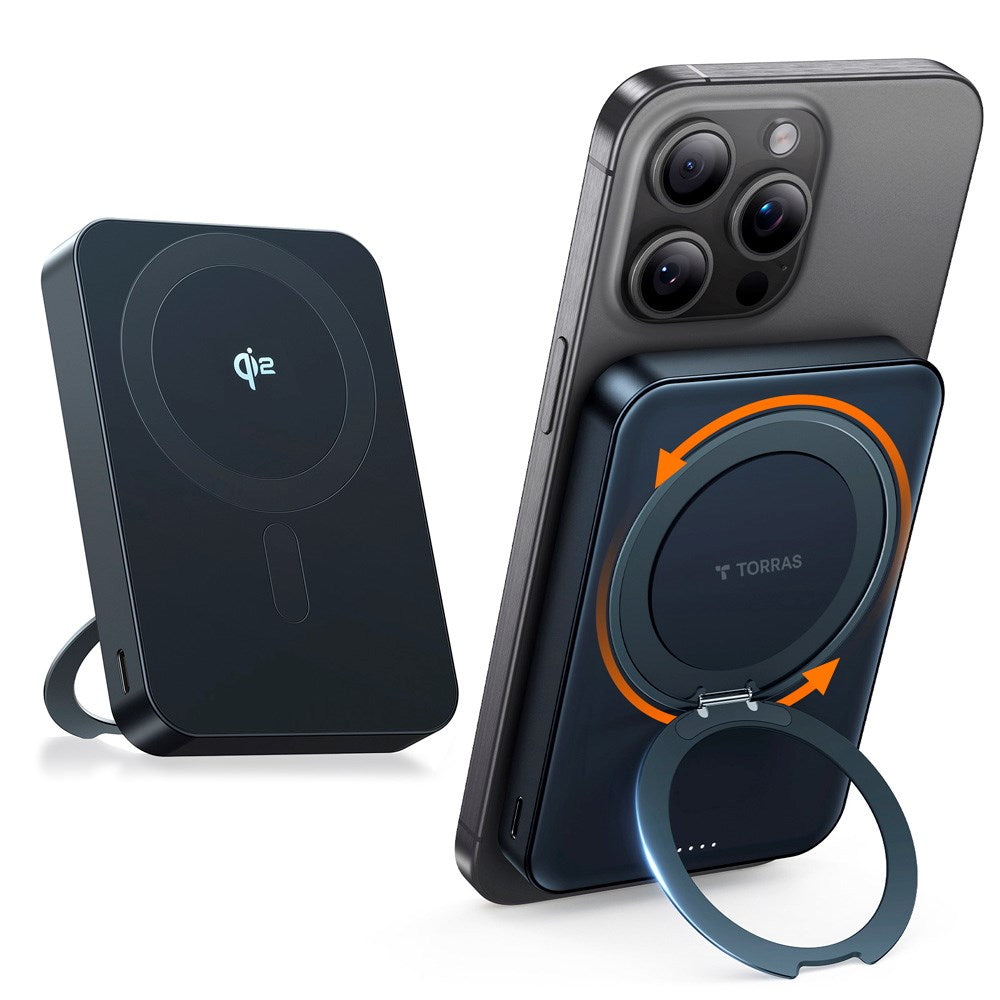 TORRAS Magnetic 15W Power Bank 10,000mAh with Kickstand - Black