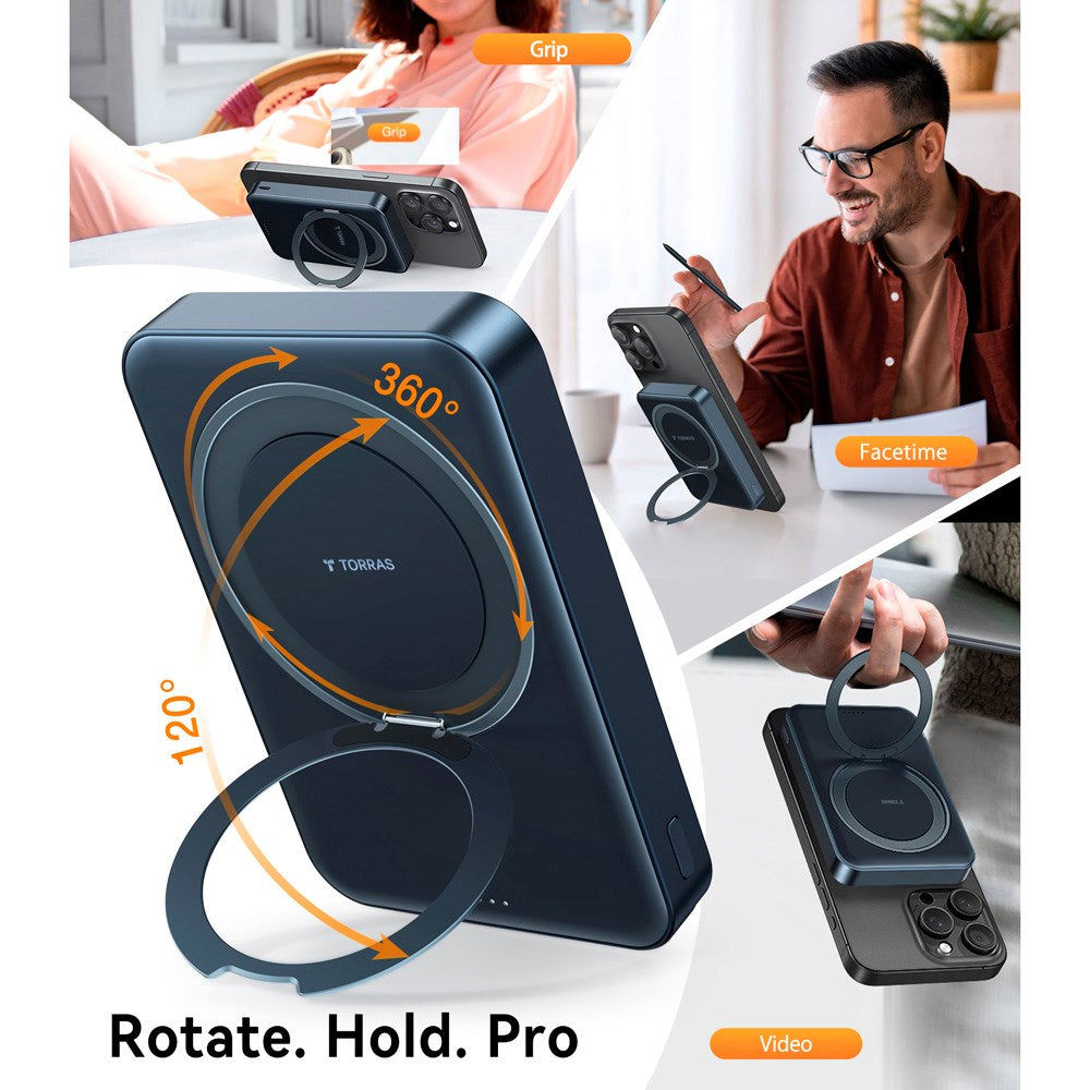 TORRAS Magnetic 15W Power Bank 10,000mAh with Kickstand - Black