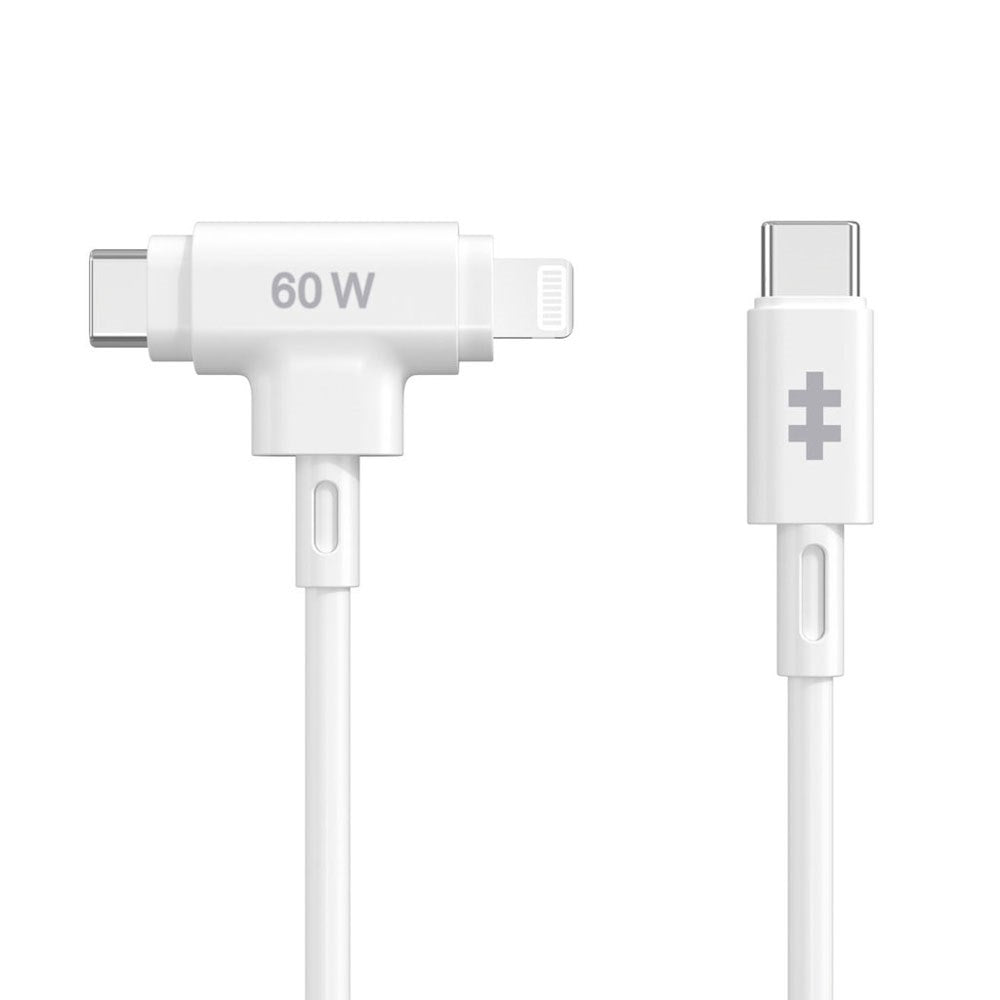 Hyper HyperJuice 60W 2-in-1 Hybrid Silicone USB-C to USB-C & Lightning Cable - 1.5m - White