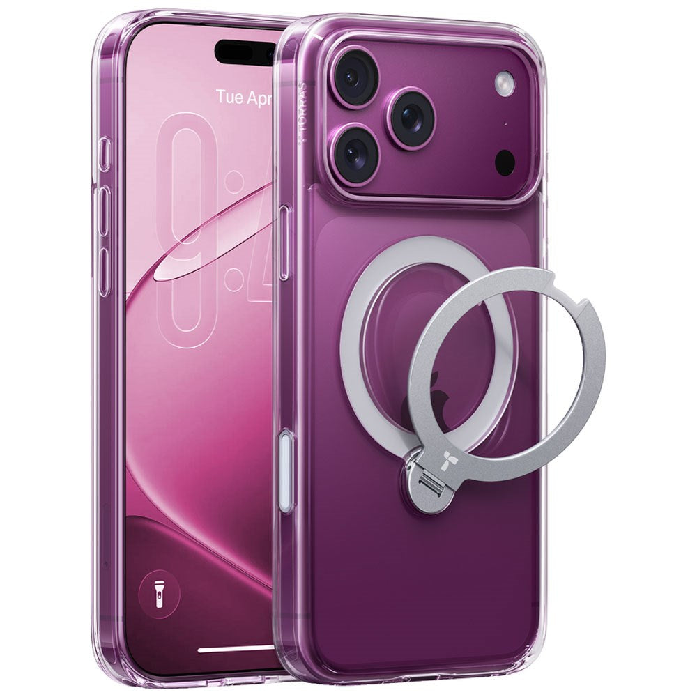 iPhone 18 Pro / 17 Pro TORRAS Ostand Q3 Spin Case - MagSafe Compatible - Transparent