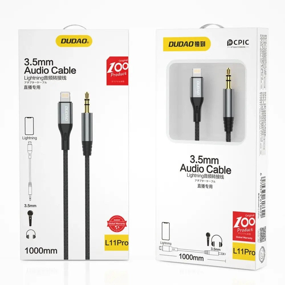 Dudao L11PRO Lightning to 3.5mm Mini Jack Cable - 1m - Grey
