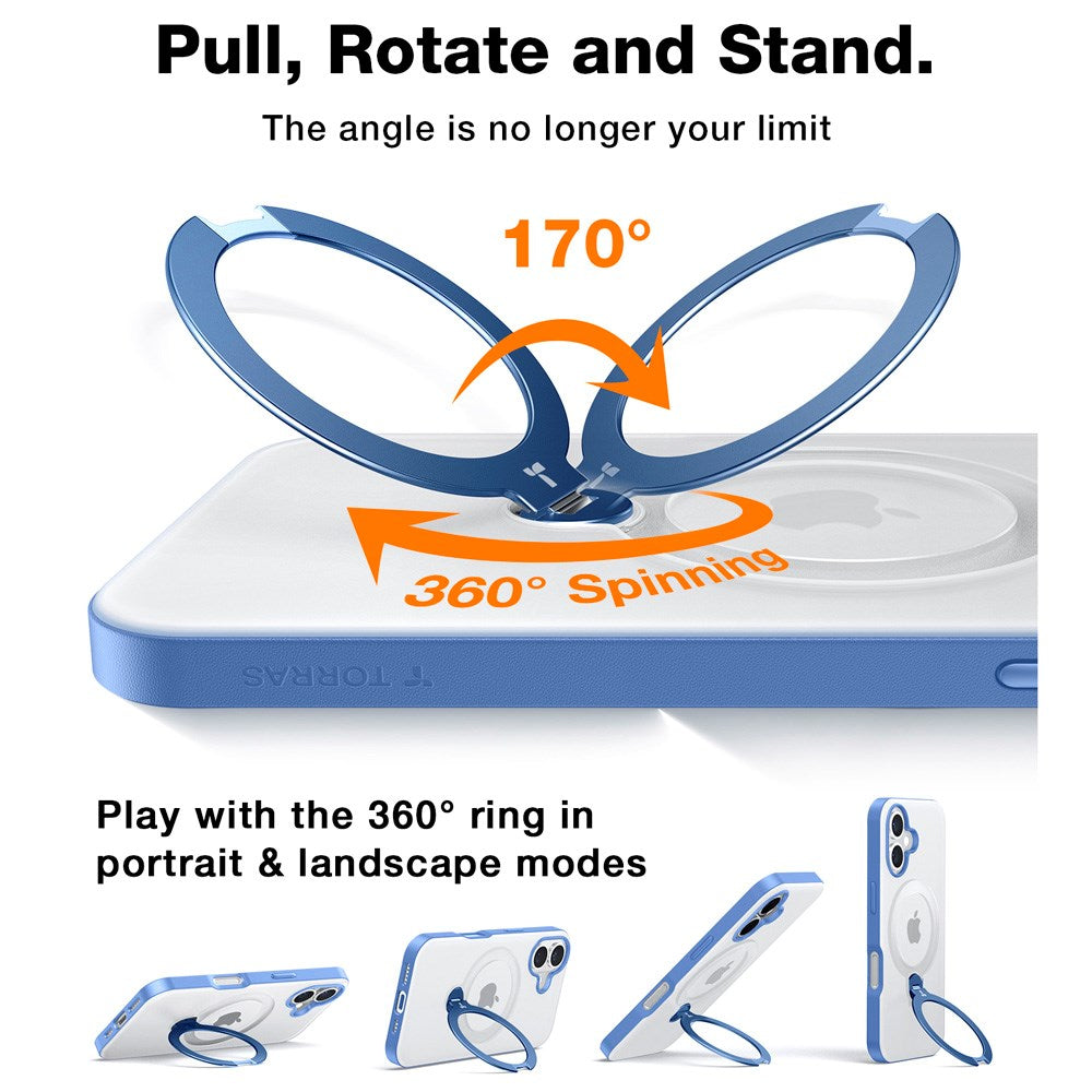 TORRAS iPhone 16 Hybrid Plastic Case with Stand Function - MagSafe Compatible - Blue