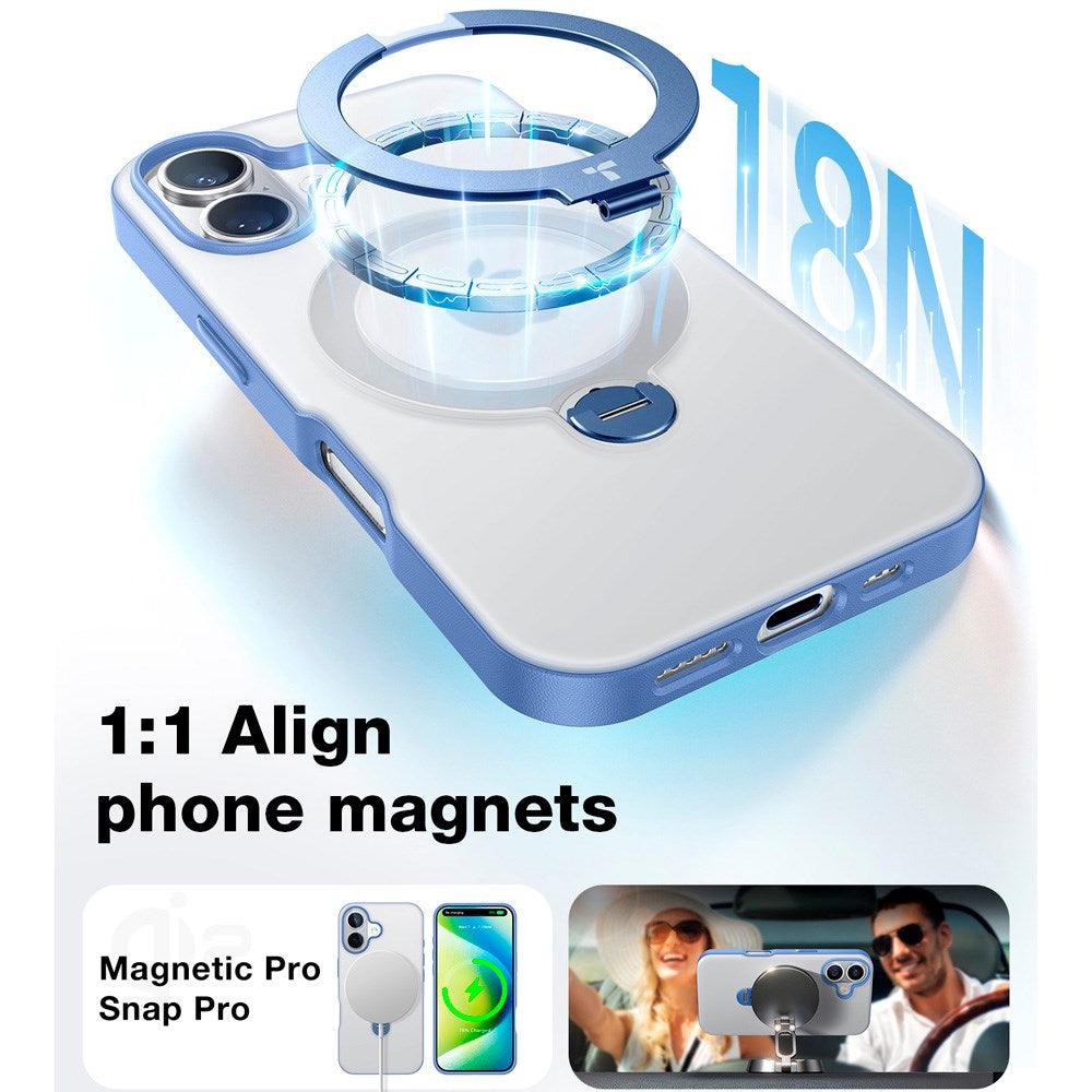 TORRAS iPhone 16 Hybrid Plastic Case with Stand Function - MagSafe Compatible - Blue