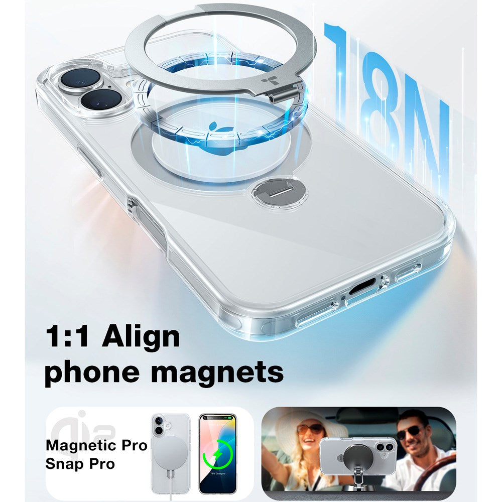 TORRAS iPhone 16 Plus Hybrid Plastic Case with Stand Function - MagSafe Compatible - Transparent