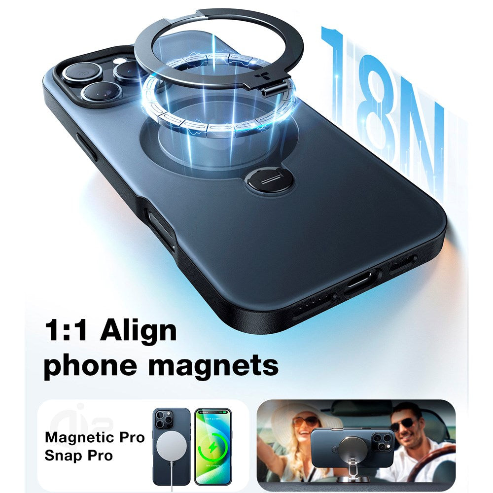 TORRAS iPhone 16 Pro Max Hybrid Plastic Case with Stand Function - MagSafe Compatible - Black