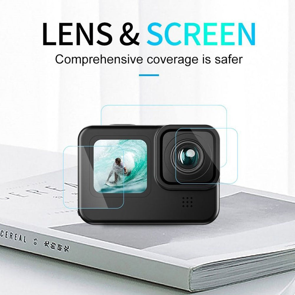 TELESIN Tempered Glass Screen Protector for GoPro Hero 9 / 10 / 11 / 12 - Screen & Camera Lens - Transparent