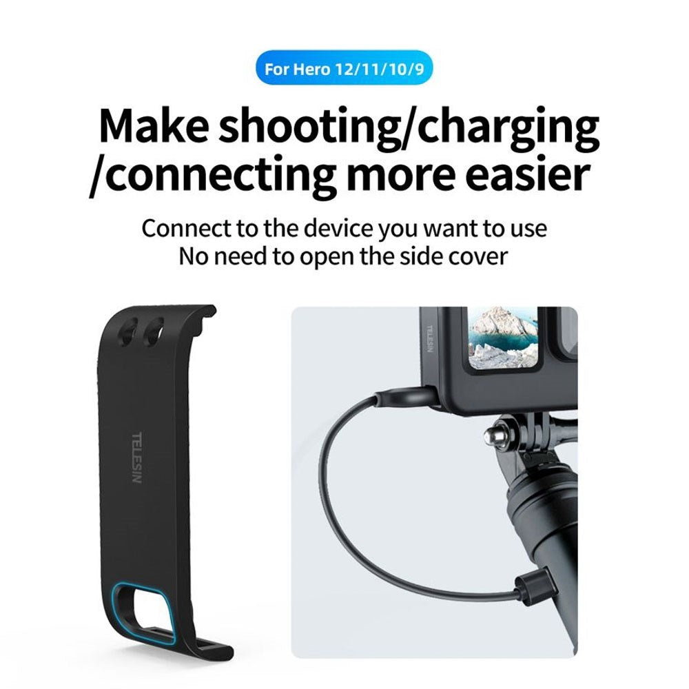 TELESIN GoPro Hero 9 / 10 / 11 / 12 / 13 Battery Cover with Cable Cutout - Black