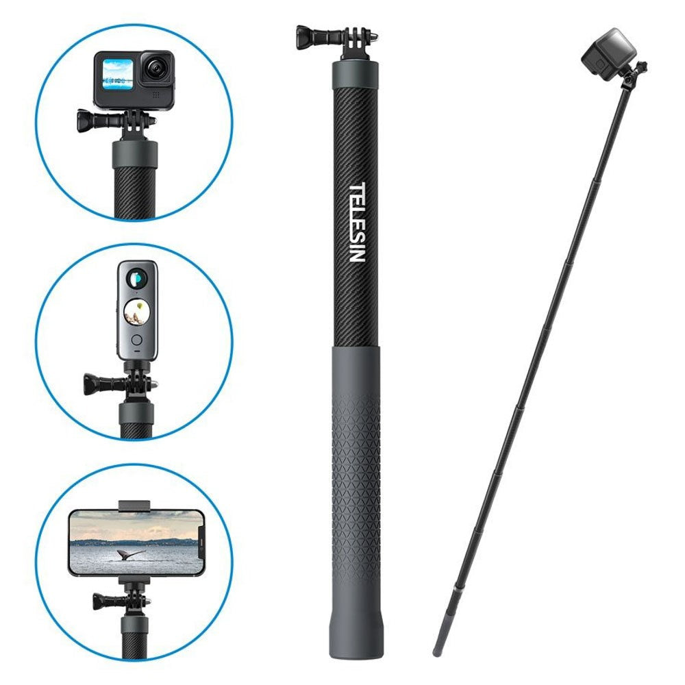 TELESIN Telescopic Selfie Stick with Silicone Grip - 3 meters - Black / Grey