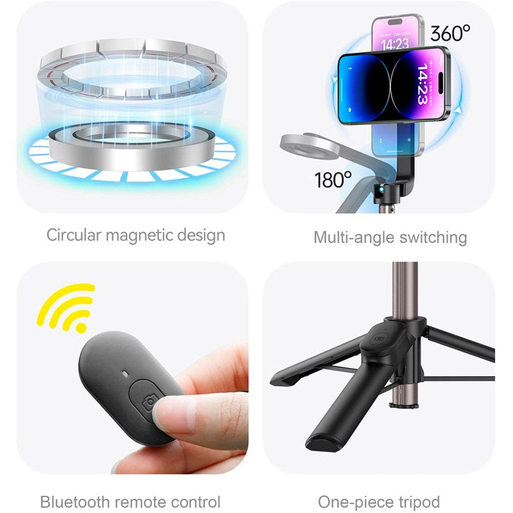 TELESIN Mini Magnetic Selfie Stick for Smartphone - MagSafe Compatible - Black