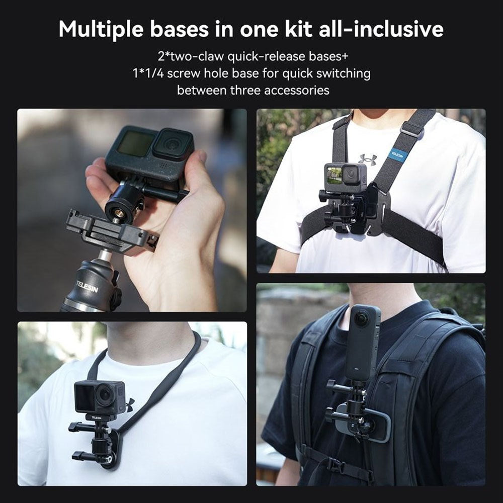 TELESIN Quick-Release Adapter Set for Action Camera - Black