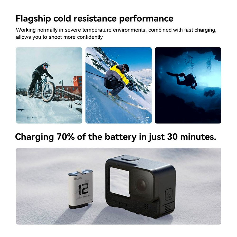 TELESIN Stamina Battery for GoPro Hero 9 / 10 / 11 / 12 - White