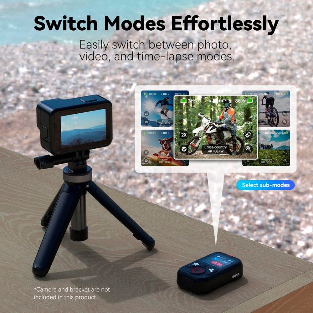 TELESIN Remote Control for GoPro Hero 8 / 9 / 10 / 11 / 12 / 13 / MAX with Wrist Strap - Black