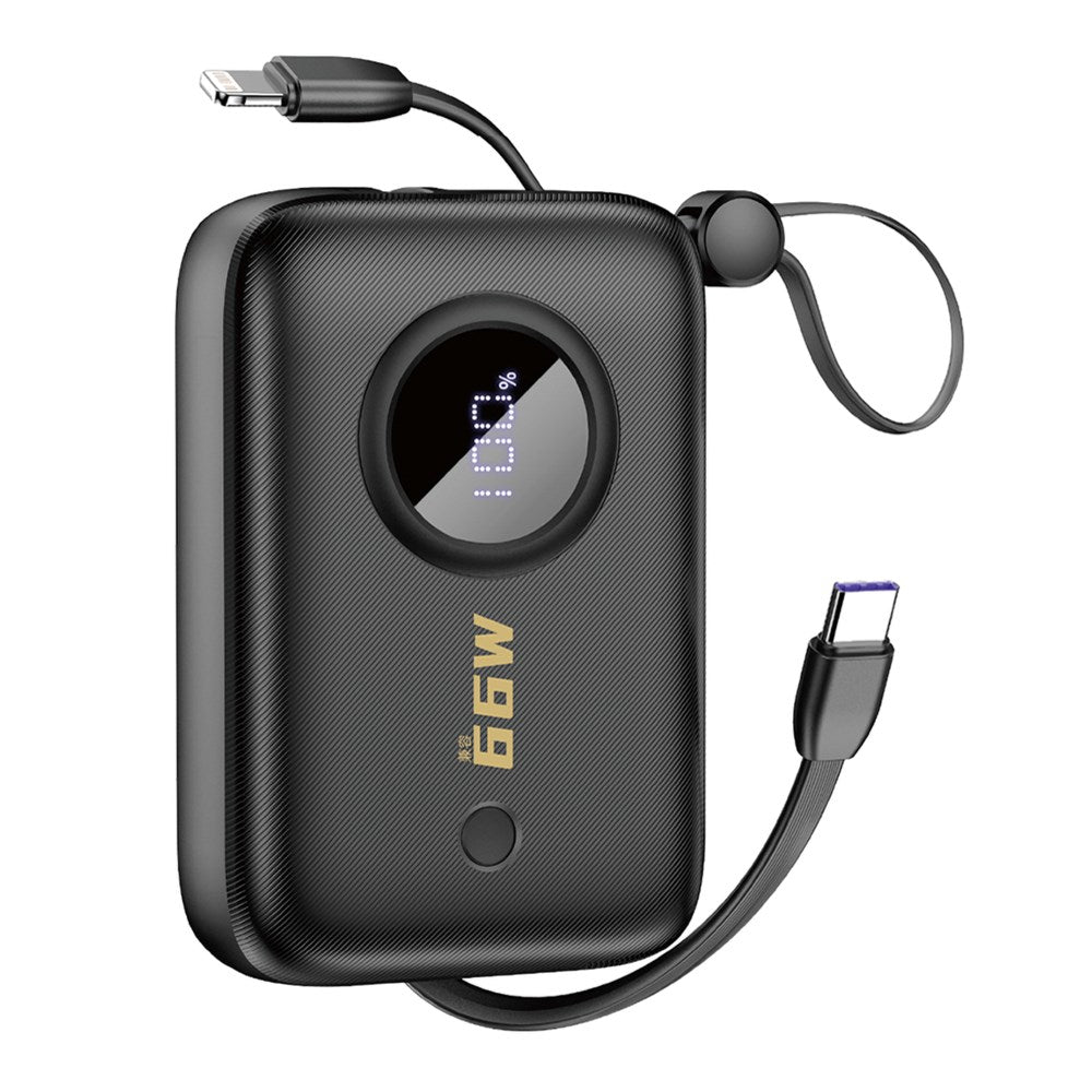 Dudao K14 10.000 mAh PowerBank w. Built-in USB-C Cable & Lightning Cable - Black
