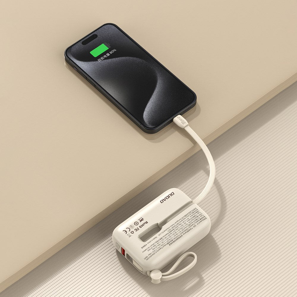 Dudao K14 10.000 mAh PowerBank w. Built-in USB-C Cable & Lightning Cable - Beige