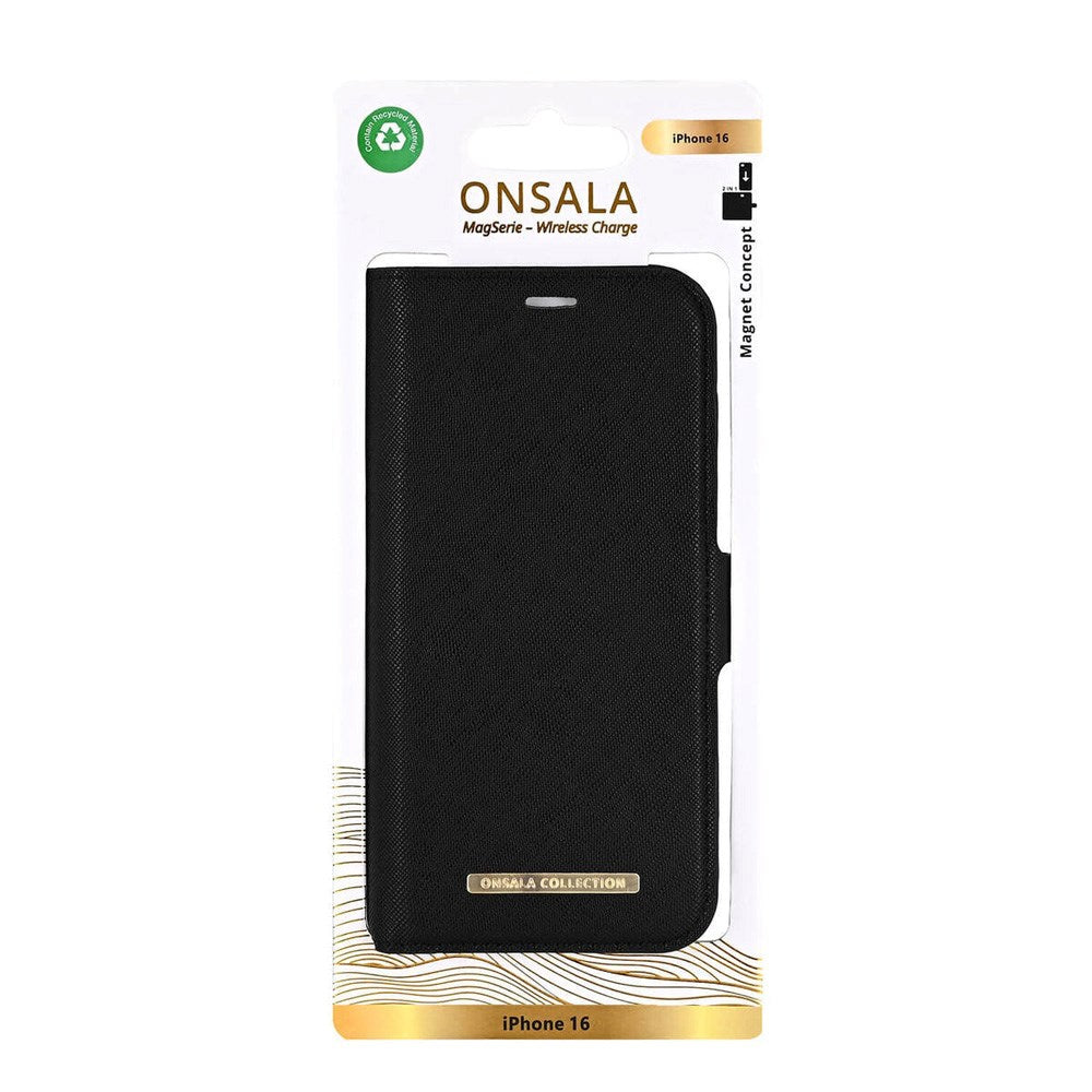 Onsala iPhone 16 ECO Flip Cover with Wallet - MagSafe Compatible - Black