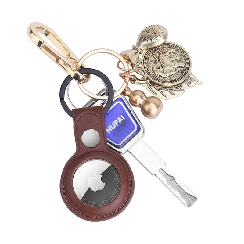 Onsala AirTag Leatherette Holder w. Key Ring - Brown