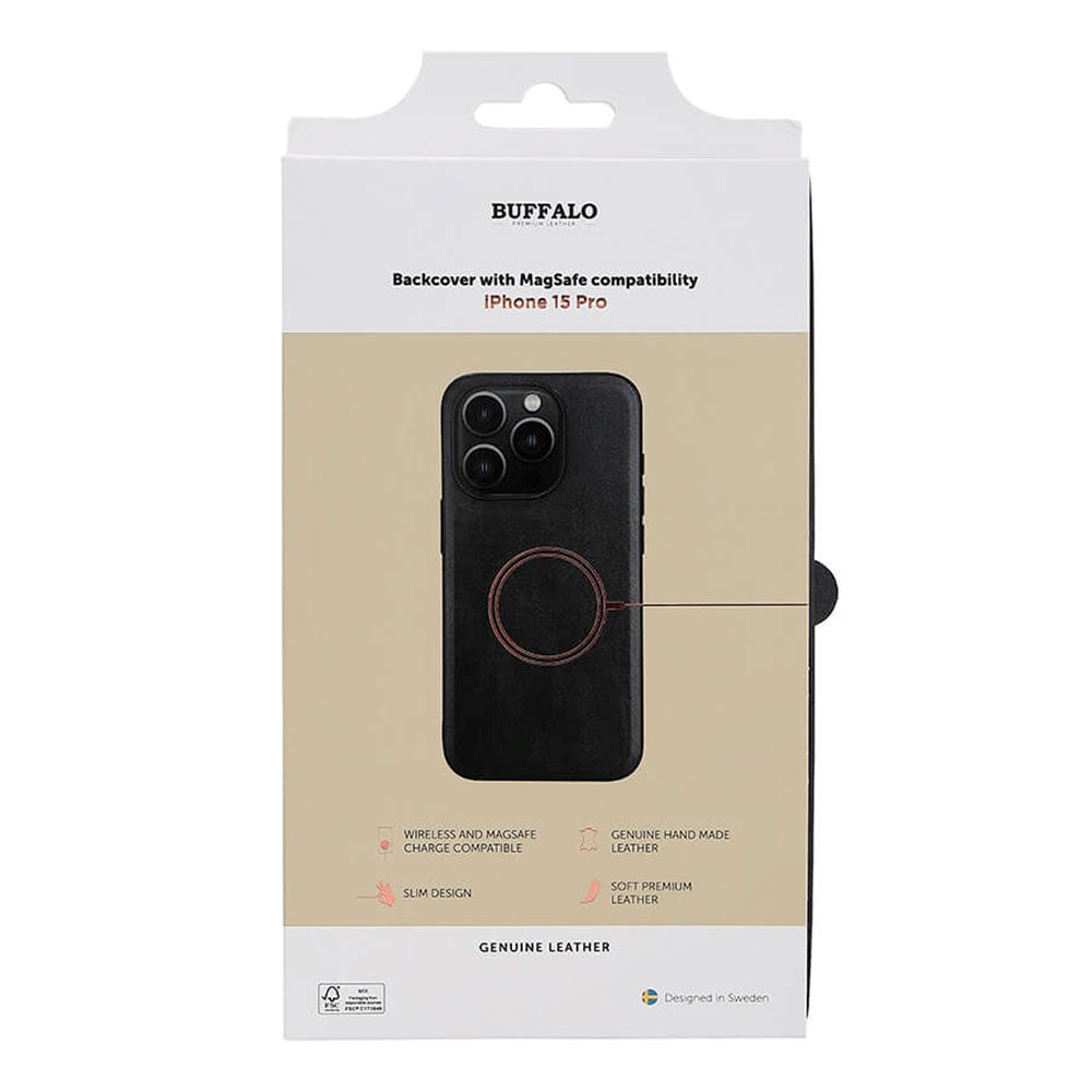 iPhone 15 Pro Buffalo Genuine Leather Case - MagSafe Compatible - Black
