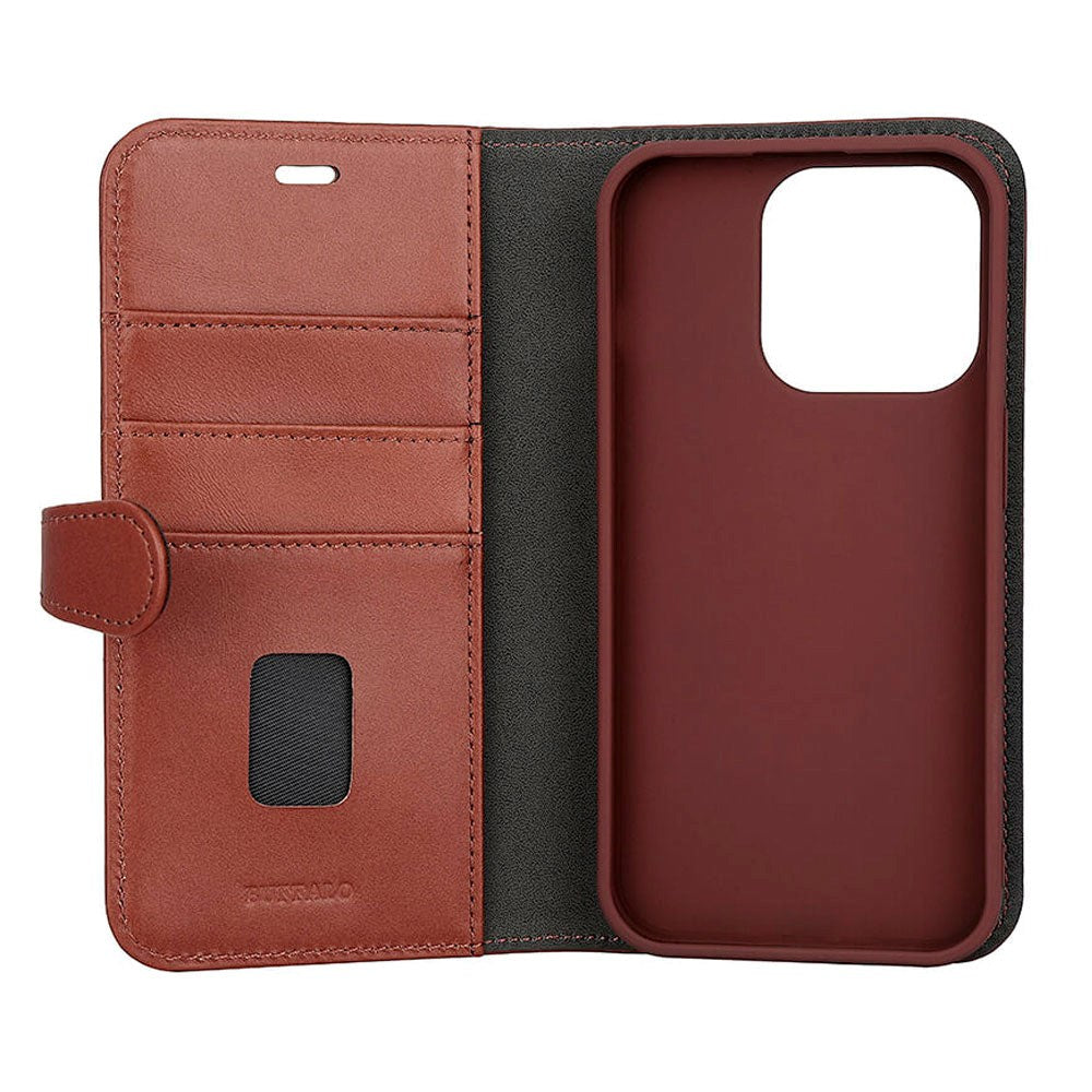 iPhone 15 Pro Buffalo 2-in-1 Wallet Genuine Leather Magnet Flip Case with Wallet - Brown