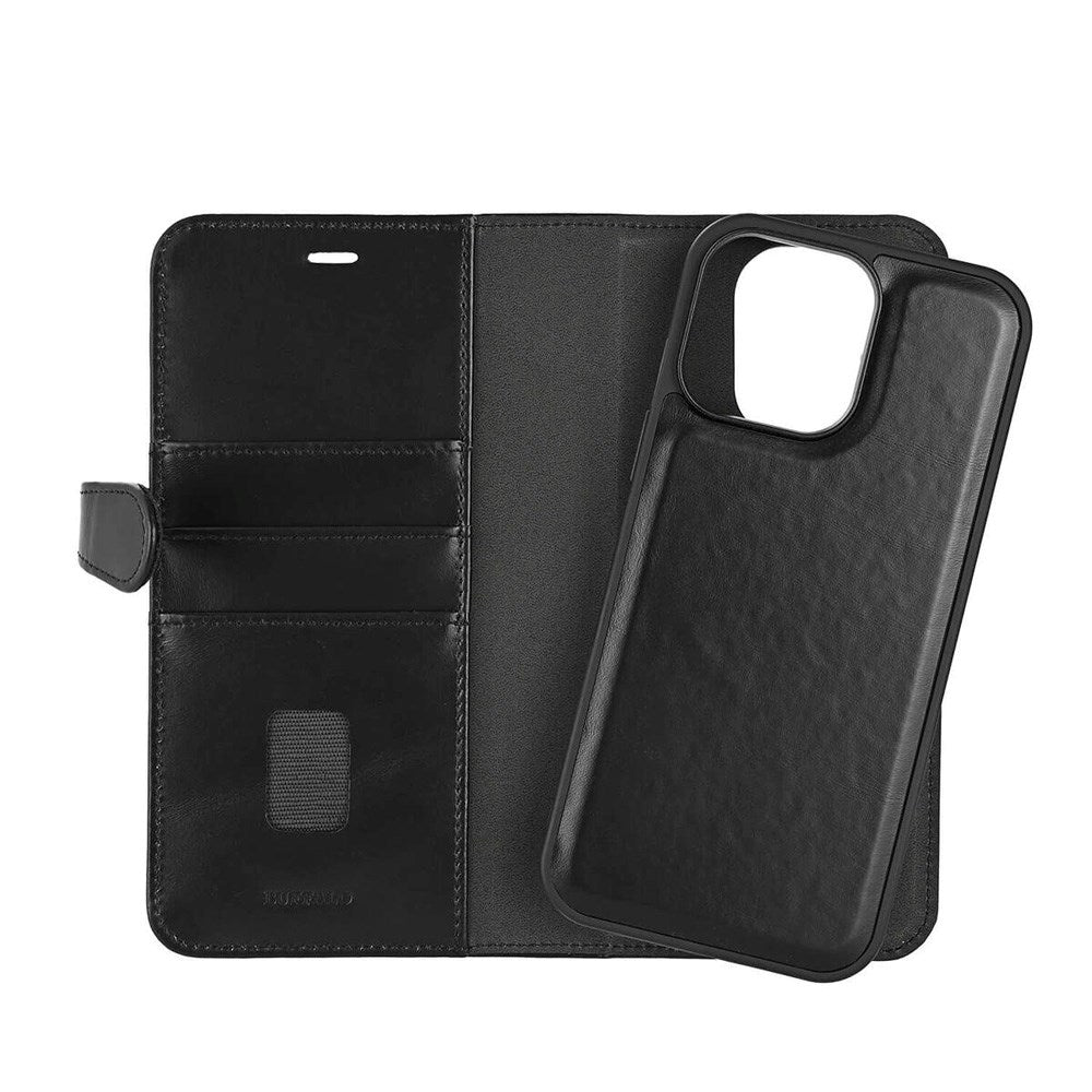 iPhone 16 Pro Max Buffalo 2-in-1 Wallet Genuine Leather Magnet Flip Case with Wallet - MagSafe Compatible - Black