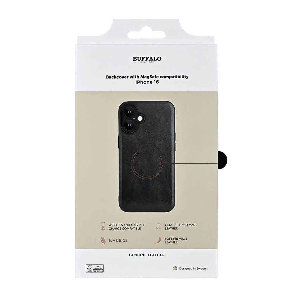 iPhone 16 Buffalo Genuine Leather Case - MagSafe Compatible - Black