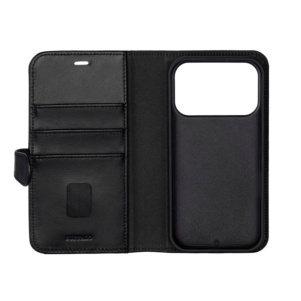 iPhone 17 Pro Buffalo 2-in-1 Genuine Leather Flip Case - Black