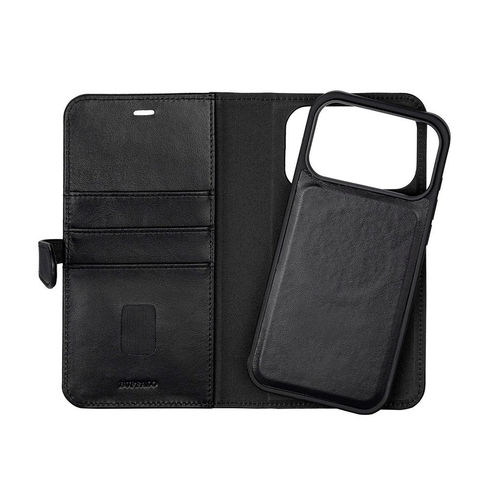 iPhone 17 Pro Max Buffalo 2-in-1 Genuine Leather Flip Case - Black
