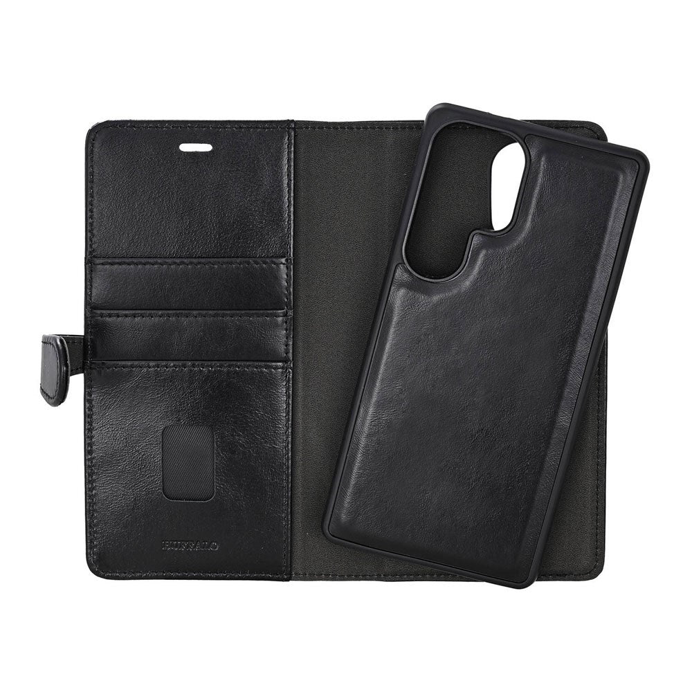 Samsung Galaxy S26 Ultra Buffalo 2-in-1 Genuine Leather Flip Case - MagSafe Compatible - Black