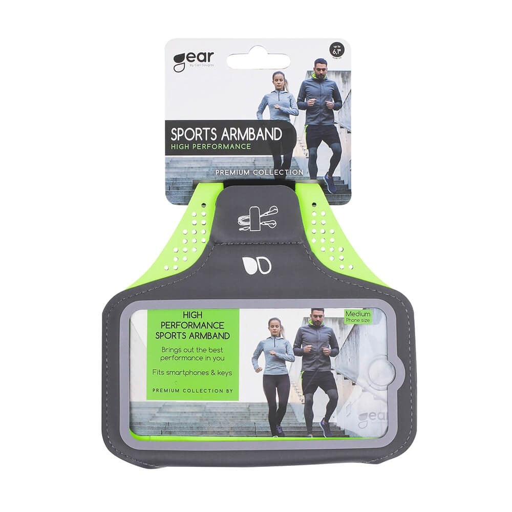 GEAR Universal Running Armband for Mobile with Pocket for Key & Reflective Edge (Max. Mobile: 70 x 145mm) - Grey / Green