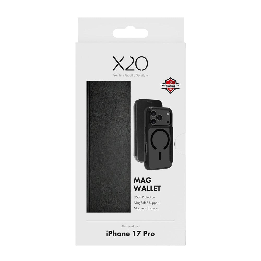 X2O iPhone 17 Pro Mag Wallet Flip Case with Card holder - Black