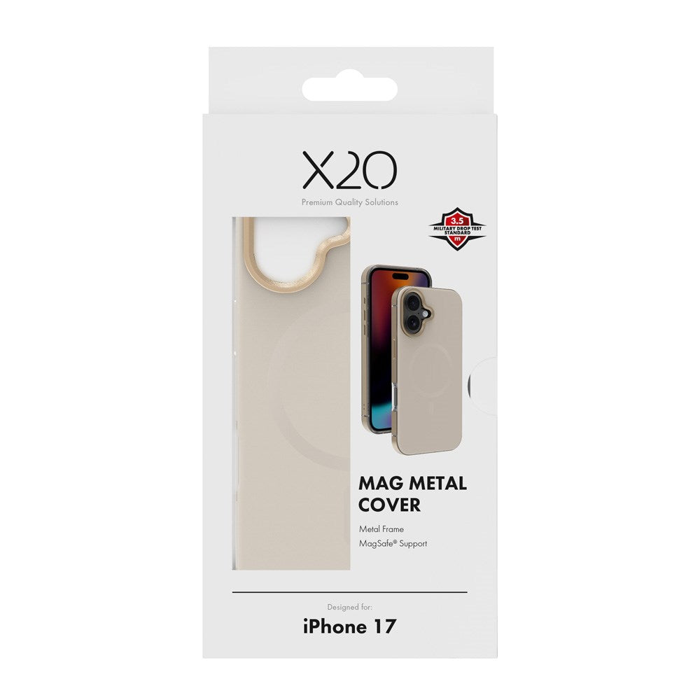 X2O iPhone 17 Mag Metal Case - MagSafe Compatible - Beige / Gold