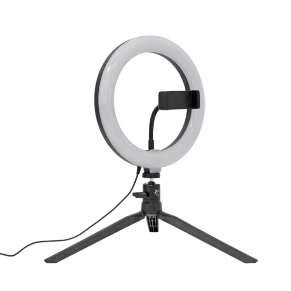 White Shark 1200lm Ring Light with Tripod & Mobile Holder - 20cm - Black