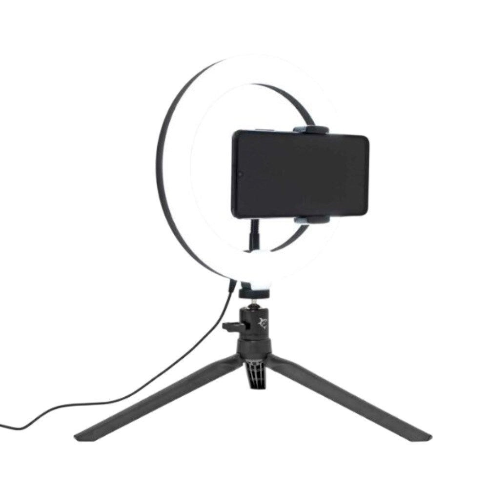 White Shark 1200lm Ring Light with Tripod & Mobile Holder - 20cm - Black