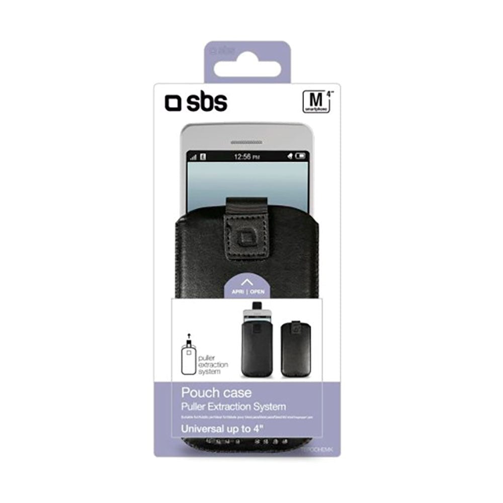 Universal Leather Case SBS - (Max. Mobile: 116 x 59 mm) - Black