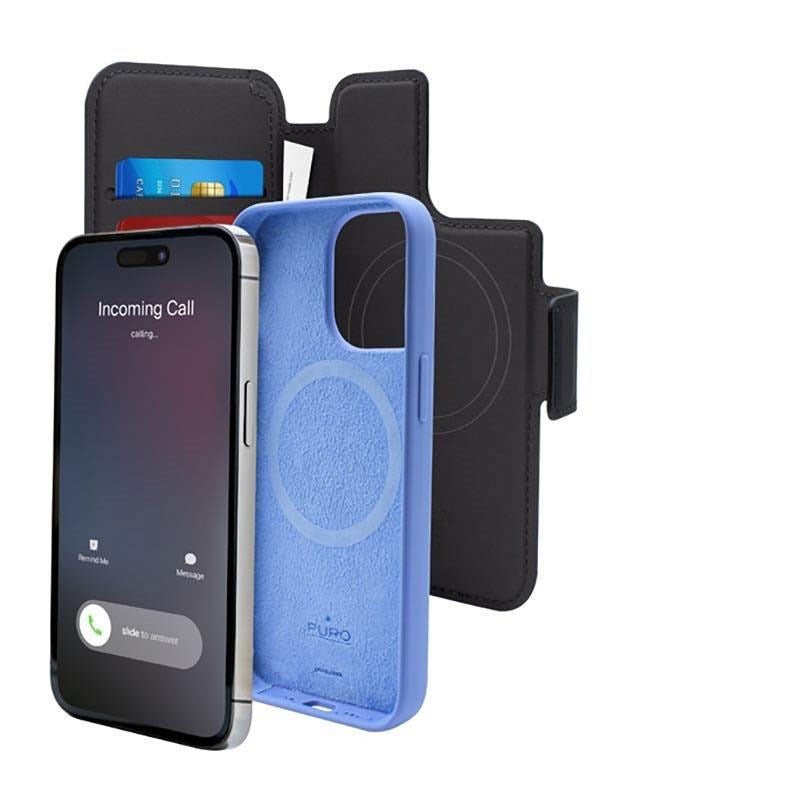 iPhone 14 Pro / 13 Pro Puro Folio Flip Case with Card Holder - MagSafe Compatible - Black