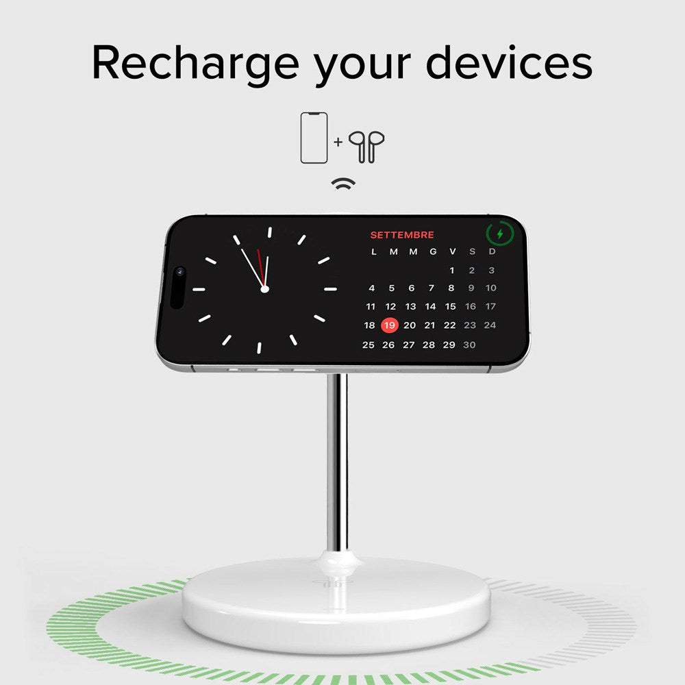 SBS Qi2 2-in-1 Magnetic Wireless Charger - MagSafe Compatible - White