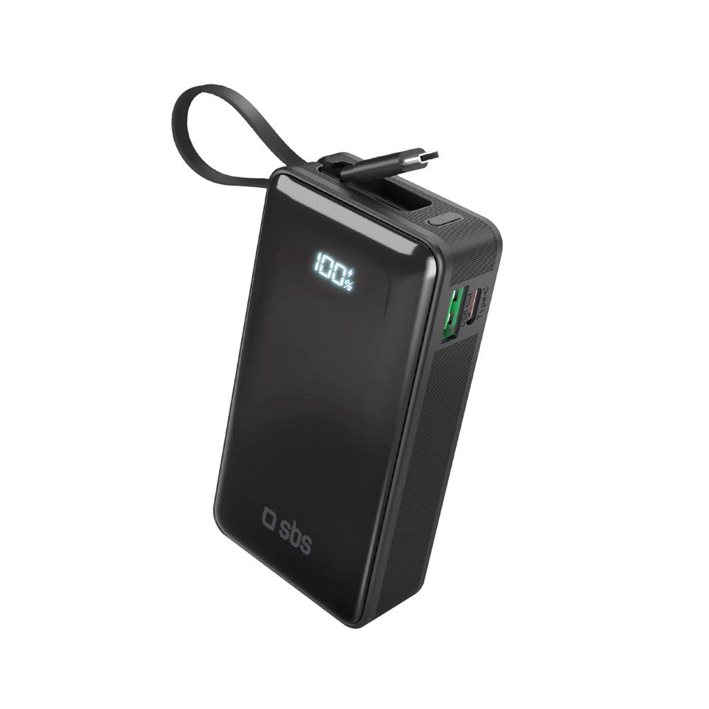SBS - 20W LCD PowerBank with 1x USB-A & 1x USB-C - 10.000 mAh - Black